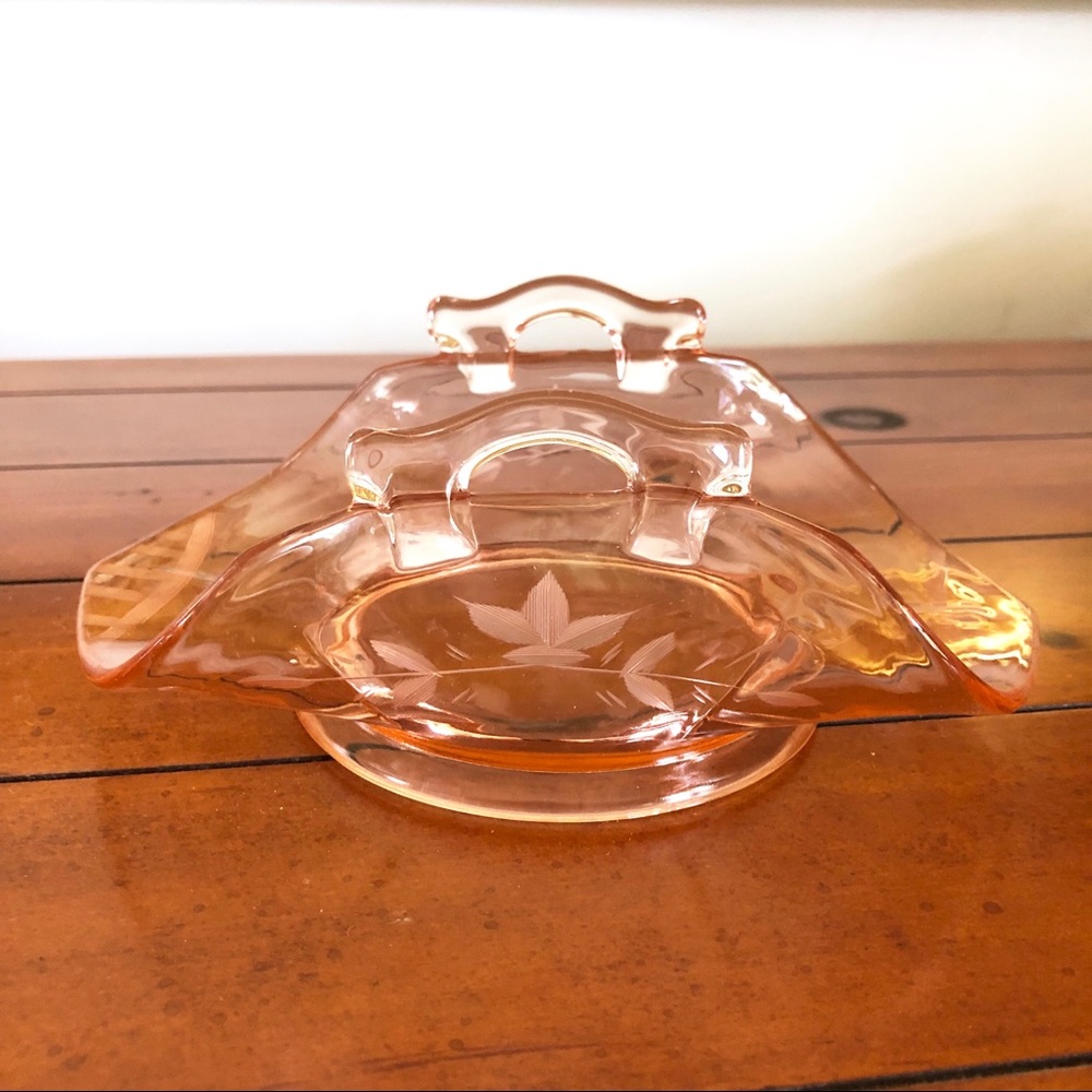 Vintage Pink Depression Glass Folded Dish